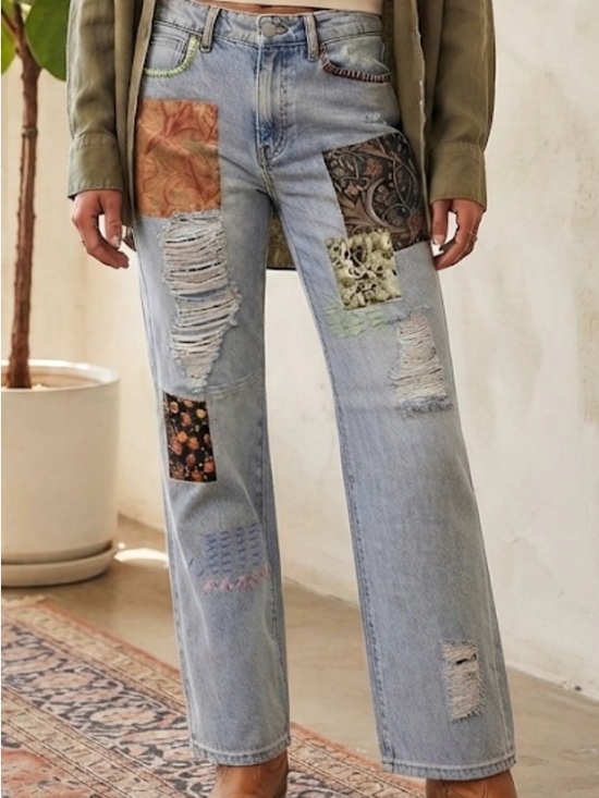 BDG Denim - BDG Boho Dream: high rise  Straight-Leg Patchwork Denim size 27 cowboy jean